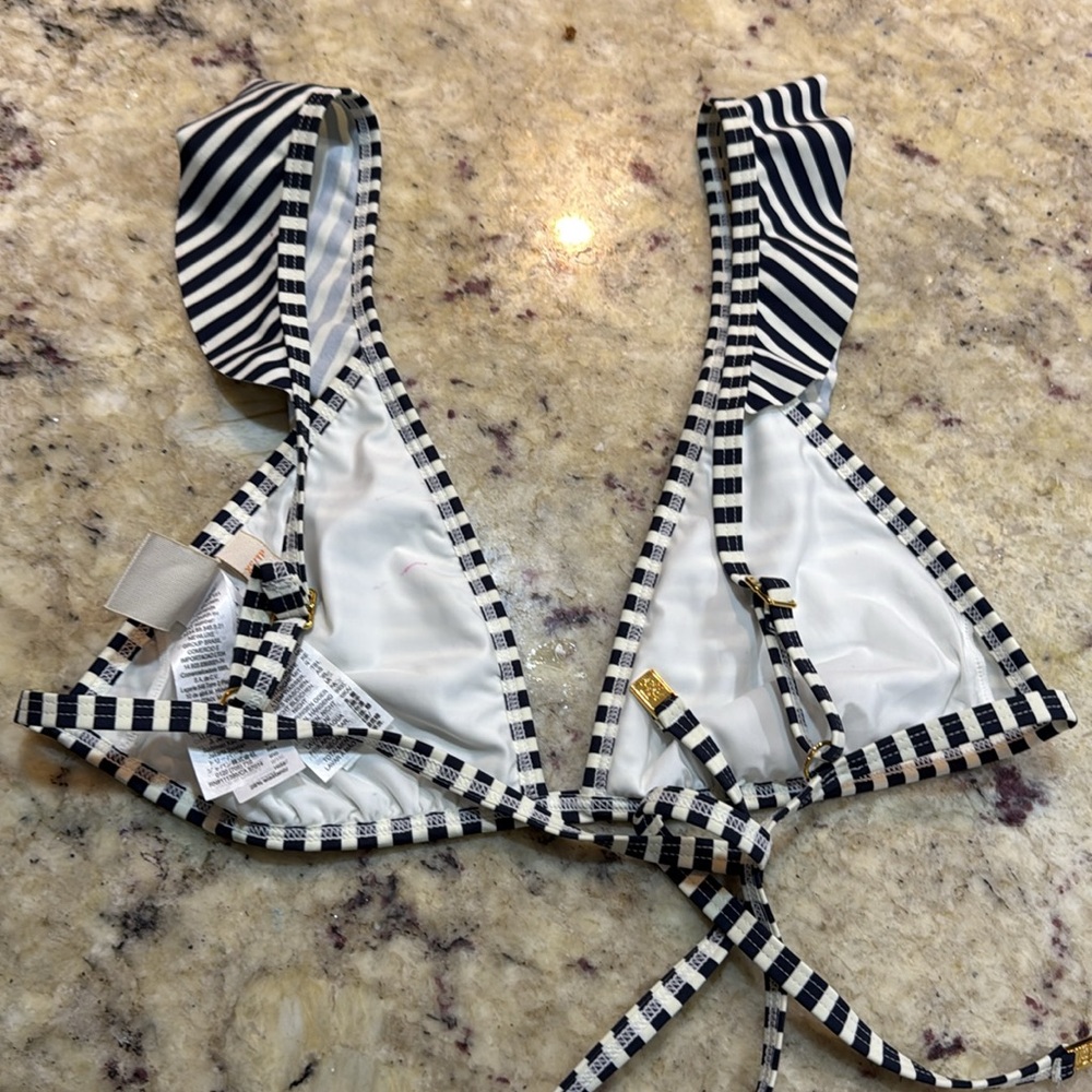 Tory Burch Striped Ruffle Triangle Bikini Top blue/white Size XS - Picture 4 of 9